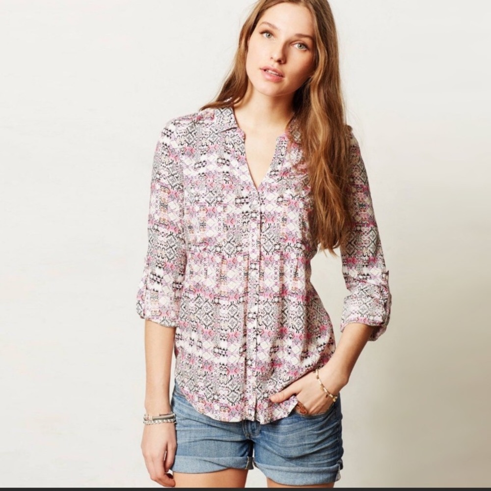 Anthro Maeve Islet Button Down Blouse